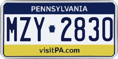 PA license plate MZY2830