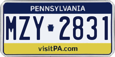 PA license plate MZY2831