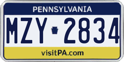 PA license plate MZY2834