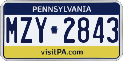 PA license plate MZY2843