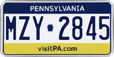 PA license plate MZY2845