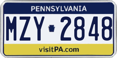 PA license plate MZY2848