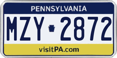 PA license plate MZY2872