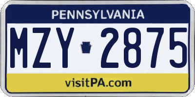 PA license plate MZY2875