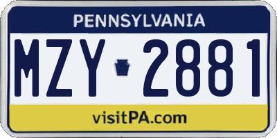 PA license plate MZY2881