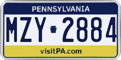PA license plate MZY2884