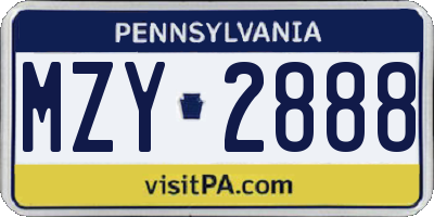 PA license plate MZY2888