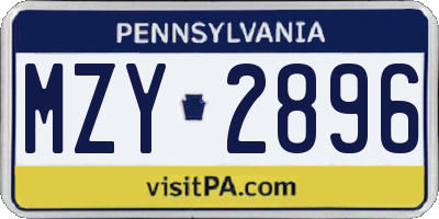 PA license plate MZY2896