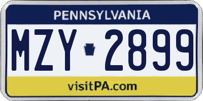 PA license plate MZY2899