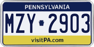 PA license plate MZY2903