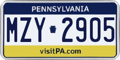 PA license plate MZY2905