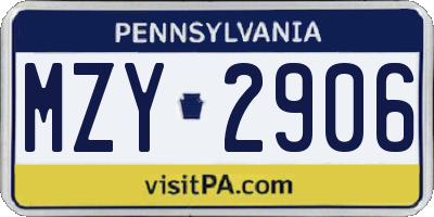 PA license plate MZY2906