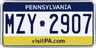 PA license plate MZY2907