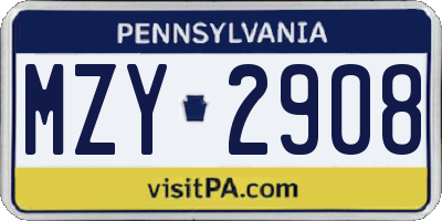 PA license plate MZY2908