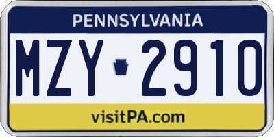 PA license plate MZY2910