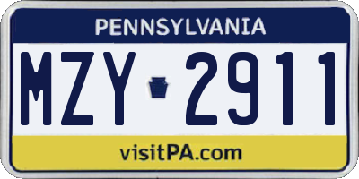 PA license plate MZY2911