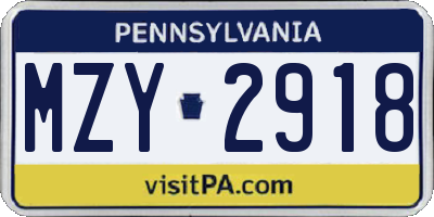 PA license plate MZY2918