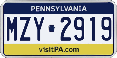 PA license plate MZY2919