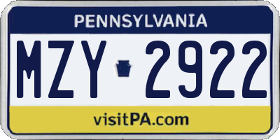 PA license plate MZY2922