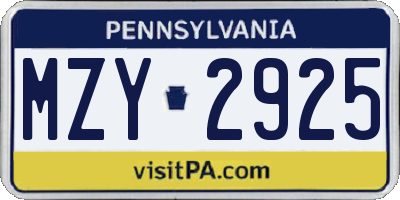 PA license plate MZY2925