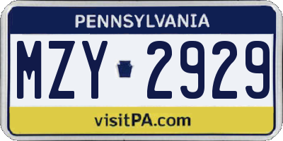 PA license plate MZY2929