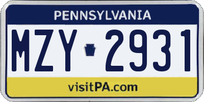 PA license plate MZY2931