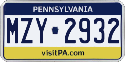 PA license plate MZY2932