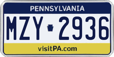 PA license plate MZY2936