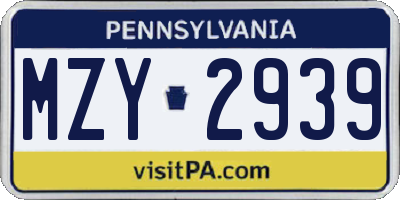 PA license plate MZY2939