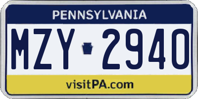 PA license plate MZY2940