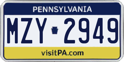 PA license plate MZY2949