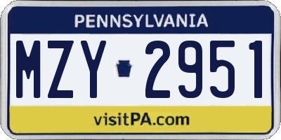 PA license plate MZY2951