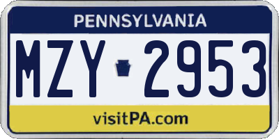 PA license plate MZY2953