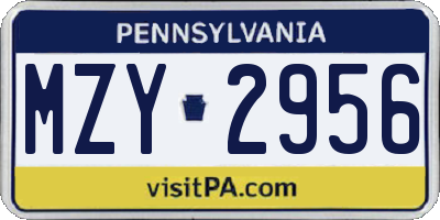 PA license plate MZY2956