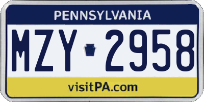 PA license plate MZY2958
