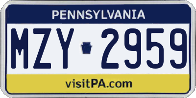 PA license plate MZY2959