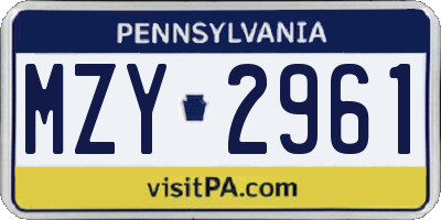PA license plate MZY2961