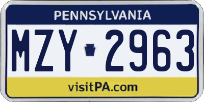 PA license plate MZY2963
