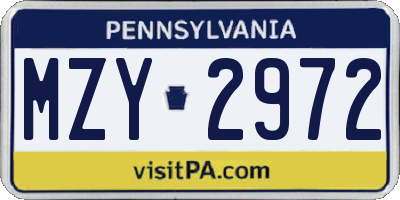 PA license plate MZY2972