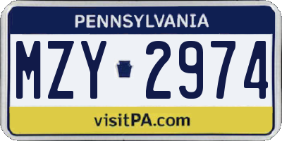 PA license plate MZY2974
