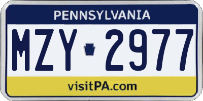 PA license plate MZY2977