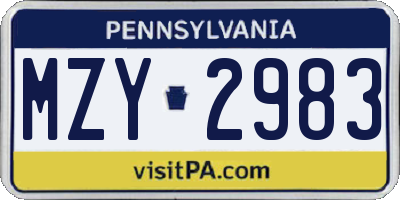 PA license plate MZY2983