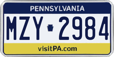 PA license plate MZY2984
