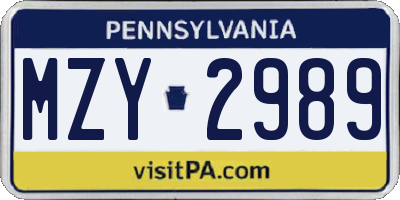 PA license plate MZY2989