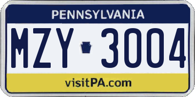 PA license plate MZY3004