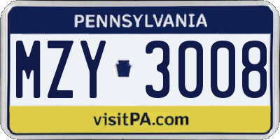 PA license plate MZY3008