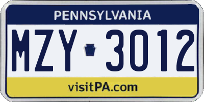 PA license plate MZY3012