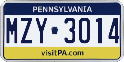 PA license plate MZY3014