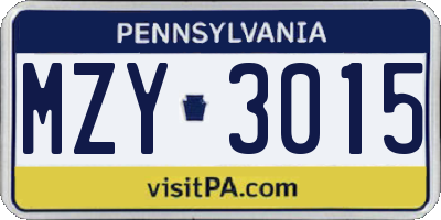 PA license plate MZY3015