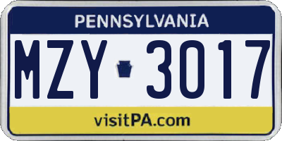 PA license plate MZY3017